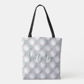 Metallic Satin White Mint Green Bling Name Tasche (Rückseite)
