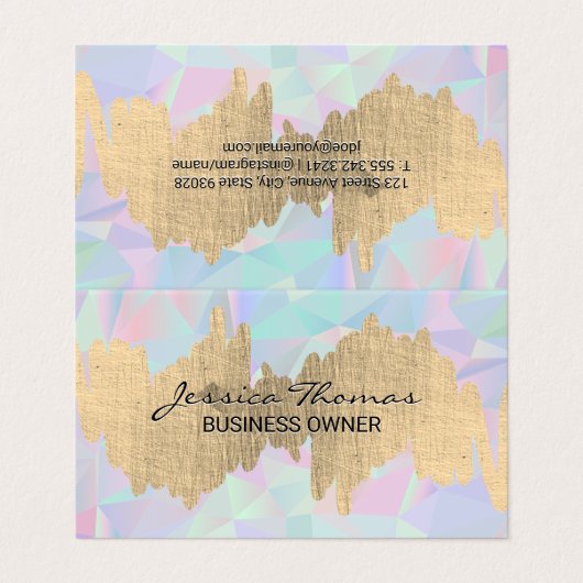 Metallic Scribble | Geometric Holographic Visitenkarten (Außenseite Aufgefaltet)