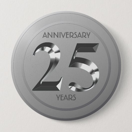 Metallic Silver 25. Hochzeitstag Button (Vorderseite)