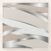 Metallic Silver and Beige Abstract Glasuntersetzer (Vorderseite)