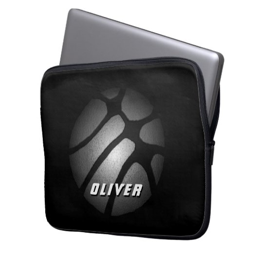Metallic Silver Black Basketball Sports Lapt Laptopschutzhülle (Vorderseite Links)
