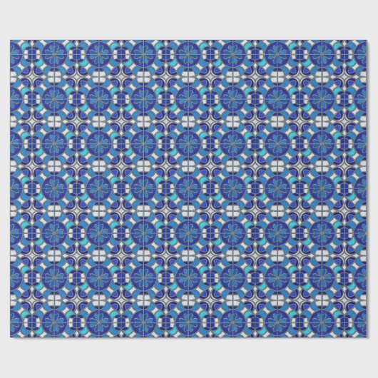 Metallic Silver, Blue Shades Stained Glass Style Geschenkpapier (Flach)
