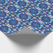 Metallic Silver, Blue Shades Stained Glass Style Geschenkpapier (Ecke)