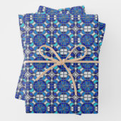 Metallic Silver, Blue Shades Stained Glass Style Geschenkpapier Set (Beispiel)