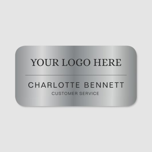 Metallic Silver Custom Logo Office Employee Staff Namensschild (Vorderseite)