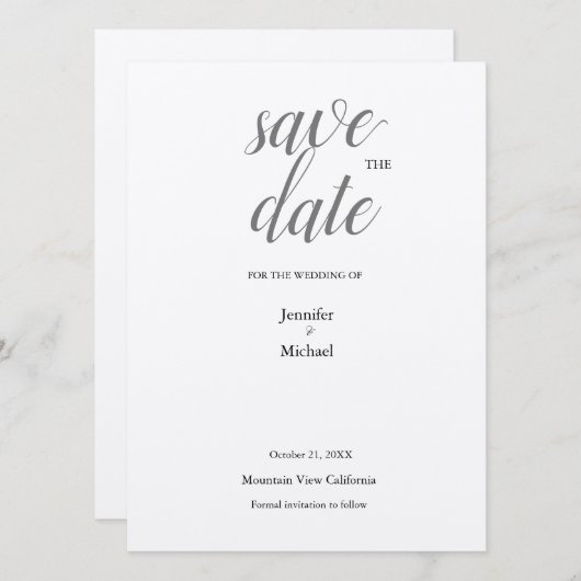 Metallic Silver Minimalistisch Classical Trendy Save The Date (Vorne/Hinten)