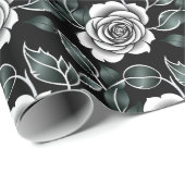 Metallic Silver Roses With Dark Green Leaves Geschenkpapier (Rolleneckpunkt)