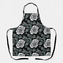 Metallic Silver Roses With Dark Green Leaves Schürze