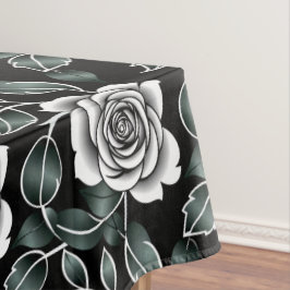 Metallic Silver Roses With Dark Green Leaves Tischdecke
