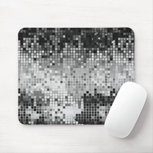 Metallic Silver Sequins Look Disco Mirrors Bling Mousepad (Mit Mouse)