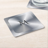 Metallic silver texture personalized monogram rechteckiger pappuntersetzer (angewinkelt)