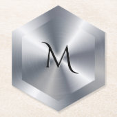 Metallic silver texture personalized monogram untersetzer (Vorderseite)