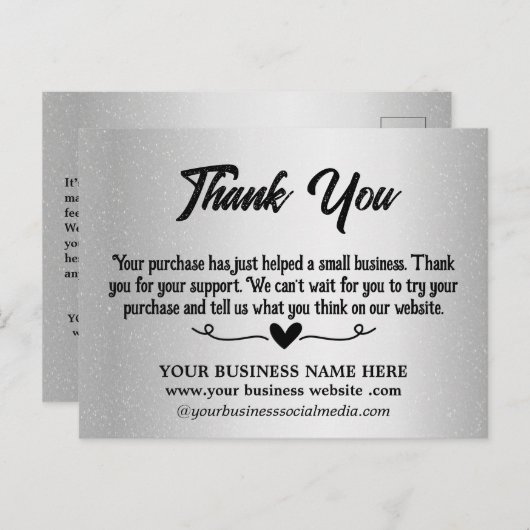 Metallic Silver Vielen Dank für Ihr Geschäft Postkarte (Vorne/Hinten)