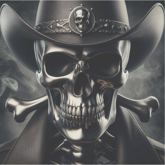 Metallic Skull Cowboy Vinyl Sticker (Vorderseite)