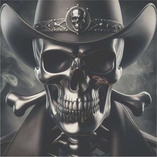 Metallic Skull Cowboy Vinyl Sticker (Vorderseite)