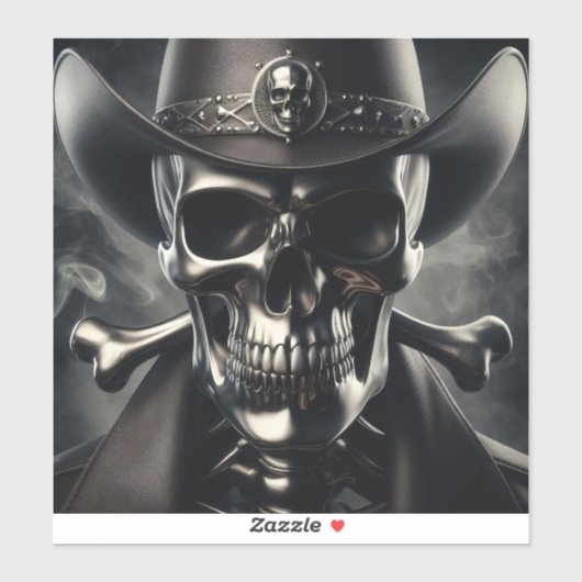 Metallic Skull Cowboy Vinyl Sticker (Blatt)