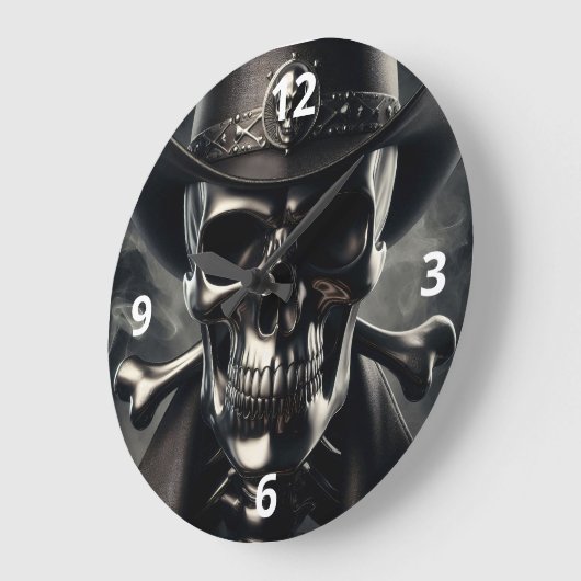 Metallic Skull Cowboy Wall Clock Große Wanduhr (Winkel)