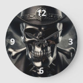 Metallic Skull Cowboy Wall Clock Große Wanduhr (Vorderseite)
