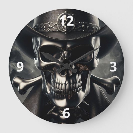 Metallic Skull Cowboy Wall Clock Große Wanduhr (Vorderseite)