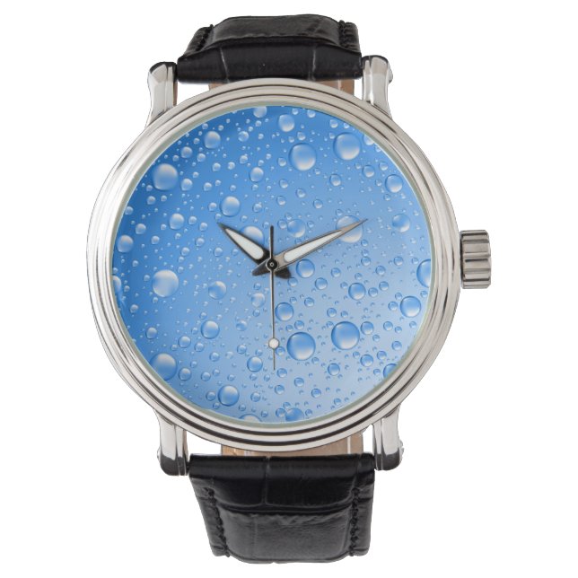 Metallic Sky Blue Rain Drops Armbanduhr (Vorderseite)