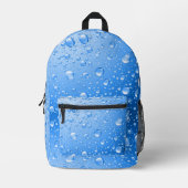 Metallic Sky Blue Rain Drops Bedruckter Rucksack (Vorderseite)