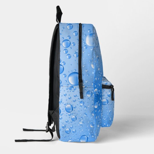 Metallic Sky Blue Rain Drops Bedruckter Rucksack (Links)
