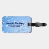 Metallic Sky Blue Rain Drops Gepäckanhänger (Rückseite horizontal)