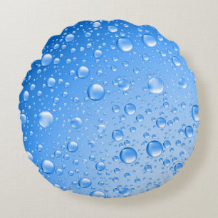 Metallic Sky Blue Rain Drops Rundes Kissen