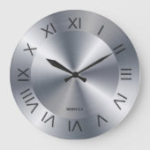 Metallic Stainess Steel Texture Custom Monogram La Große Wanduhr (Vorderseite)