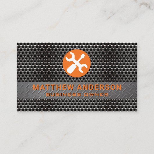 Metallic Steel | Handwerkzeug-Logo Visitenkarte (Vorderseite)