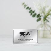 Metallic Steel Silver Scuba Tauchlehrer Visitenkarte (Stehend Vorderseite)