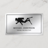 Metallic Steel Silver Scuba Tauchlehrer Visitenkarte (Vorderseite)