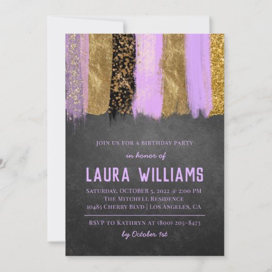 Metallic Tape Gold & Lavender Einladung zum Geburt (Vorderseite)