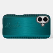 Metallic Teal-Green Brushed Aluminum Look Case-Mate iPhone Hülle (Rückseite (Horizontal))