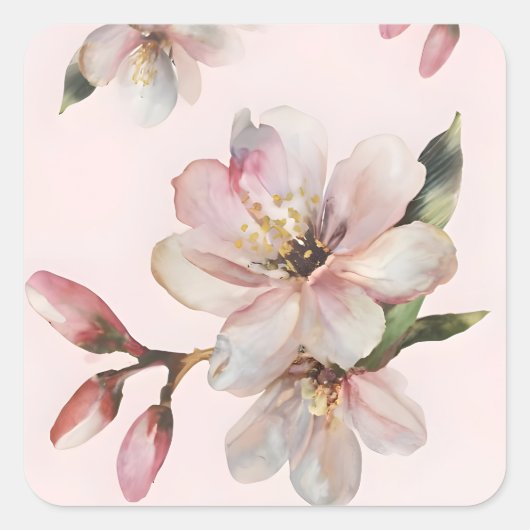 Metallic Watercolor Sakura Quadratischer Aufkleber (Vorderseite)