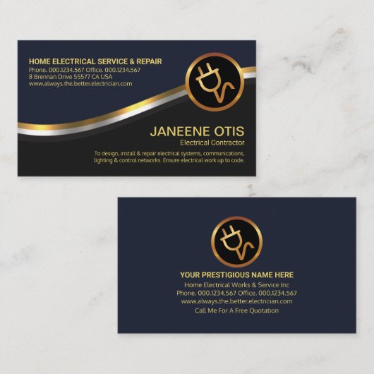 Metallic Waves Blue Gray Layers Electrician Waves Visitenkarte (Vorne/Hinten)