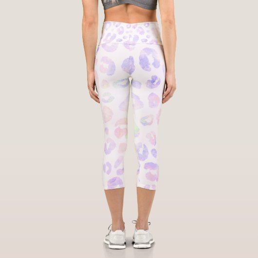 Metallic White Modern Leopard Pattern Capri Leggings (Rückseite)