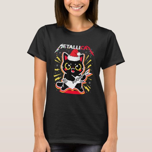 Metallicat Funny Cat Rock 90er Gitarre Bass Merry T-Shirt (Vorderseite)