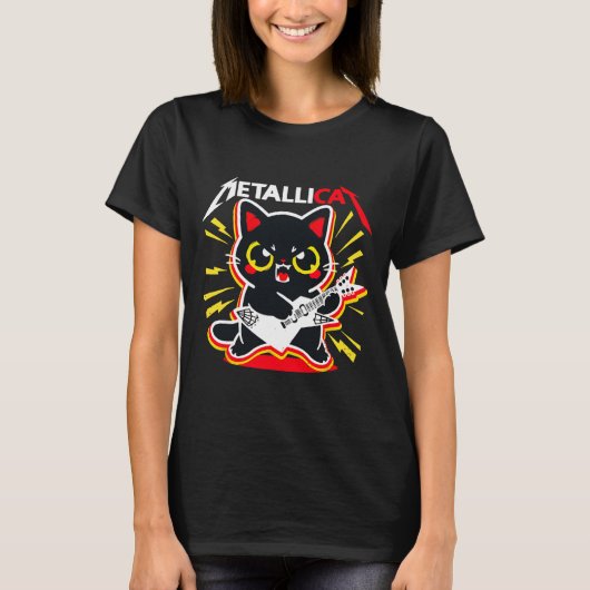 Metallicat Funny Cat Rock 90s Meow T-Shirt (Vorderseite)