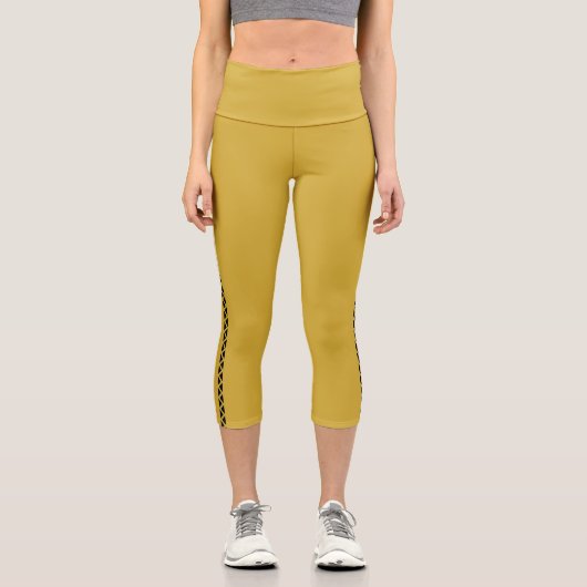 MetallicGold Capri Leggings with Black Side Stripe (Vorderseite)