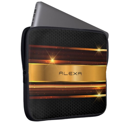 Metallicgold Streifen aus schwarzem Metall Laptopschutzhülle (Vorne Rechts)