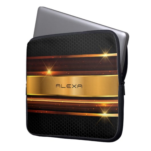 Metallicgold Streifen aus schwarzem Metall Laptopschutzhülle (Vorderseite Links)
