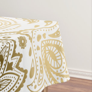 MetallicGold White Floral Paisley Tischdecke