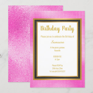 METALLIKPINK SCHWARZ & GOLD EMBOSSED GEBURTSTAG EINLADUNG