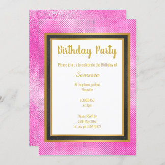 METALLIKPINK SCHWARZ & GOLD EMBOSSED GEBURTSTAG EINLADUNG