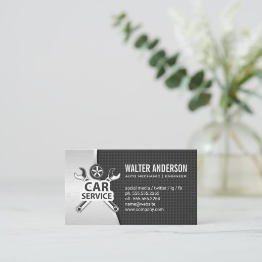 Metallindustrieller Hintergrund | Wrenches Tire Lo Visitenkarte (Stehend Vorderseite)
