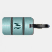 metallisch Aquamarin gebürstetes Aluminium-Look Gepäckanhänger (Rückseite horizontal)