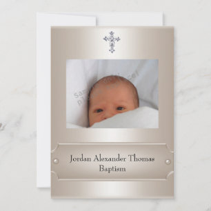 Metallisch Beige Bilderrahmen Jewel Kreuz Taufe Einladung