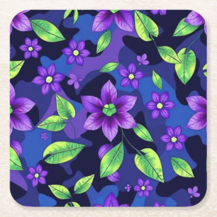Metallisch Blau Lila Blumen Tarndruck Untersetzer 