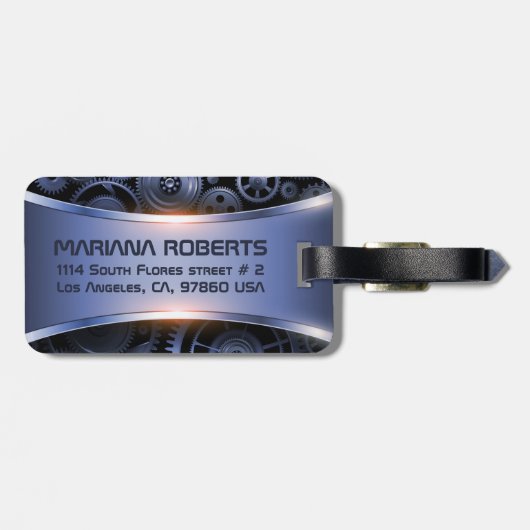 Metallisch blaue Textur Gepäckmarke Gepäckanhänger (Rückseite horizontal)